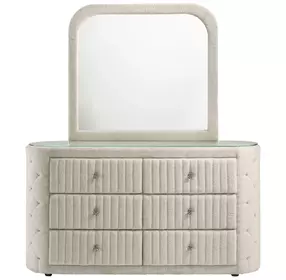 Sonya Ivory Upholstered 6 Drawer Dresser with Mirror