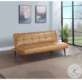 Jenson Saddle Brown Tufted Convertible 66" Sofa Bed
