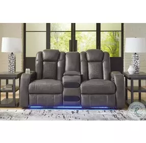 Fyne Dyme Shadow Power Reclining Console Loveseat with Adjustable Headrest