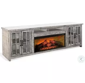 Glass Haven Gray 98" Media Console with Electric Fireplace