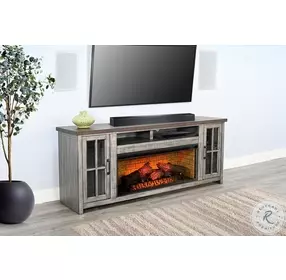 Prismfire Nest Tobacco Leaf and Alpine Gray 79" Media Console with Log Fireplace Insert