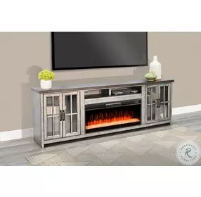 Prismfire Nest Tobacco Leaf and Alpine Gray 79" Media Console with Crystal Fireplace Insert