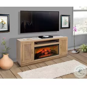Cane Hearth Natural 78" Media Console with Log Fireplace Insert