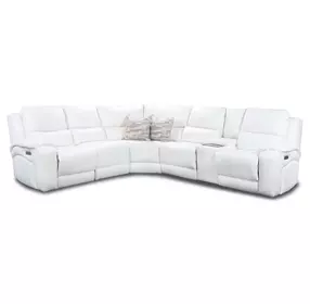 Brookfield White Leather 6 Piece Modular Zero Gravity Triple Power Reclining Sectional with Console and USB Charging
