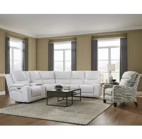 Brookfield White Leather 6 Piece Modular Zero Gravity Triple Power Reclining Sectional with USB Charging