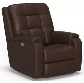 Arlo Brown Leather Rocker Power Recliner with Power Lumbar and USB Charging