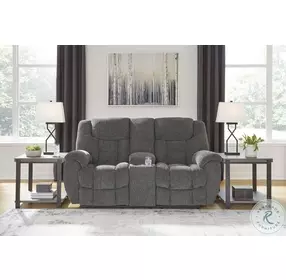 Foreside Charcoal Double Performance Fabric Reclining Console Loveseat