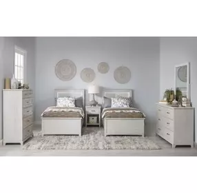 Ashton Bleached Linen Full Panel Bed with LED