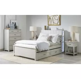 Ashton Bleached Linen Full Bookcase Bed with LED