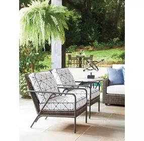 Cypress Point Ocean Terrace Blue and White Upholstered Outdoor Accent Chair