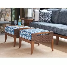Harbor Isle White and Blue Upholstered Rectangular Outdoor Ottoman