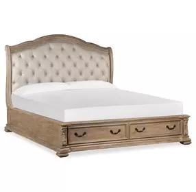 Marisol Fawn and Cream Queen Leather Upholstered Storage Sleigh Bed