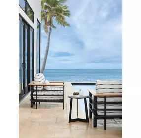 South Beach Gray and White Upholstered Outdoor Lounge Chair with Pillow