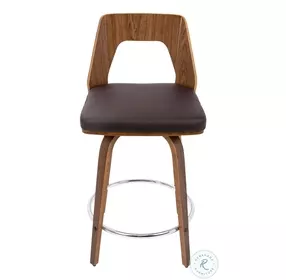 Trilogy Walnut And Brown Faux Leather Swivel 24" Counter Height Stool Set Of 2