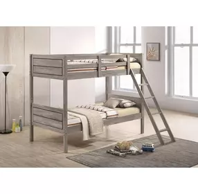 Ryder Weathered Taupe Twin Over Twin Bunk Bed with Matresses
