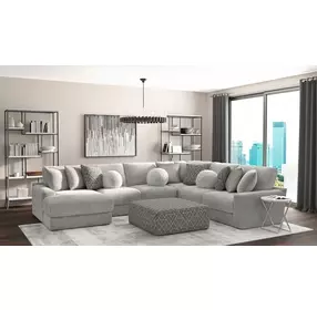Canyon Platinum 5 Piece Modular LAF Chaise Sectional with Pillows