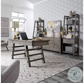 Modern Rustic Haven Distressing Dusty Charcoal leaning Bookcase