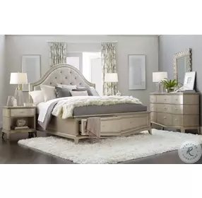 Starlite Beige And Silver Bezel Paint Queen Upholstered Panel Storage Bed