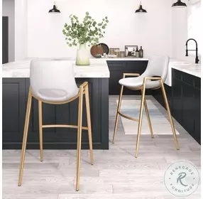 Desi White and Gold Bar Stool Set of 2