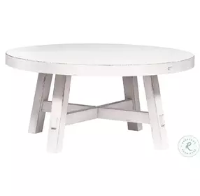 Modern Farmhouse Heavy Distressing Flea Market White Round Occasional Table Set