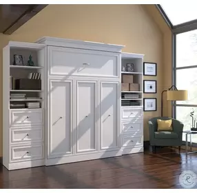 Versatile White 115'' Drawer Storage Queen Wall Bed