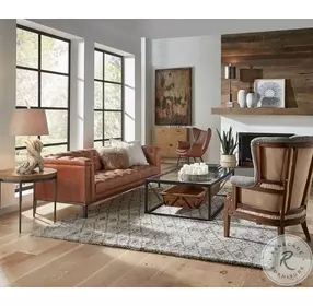 Cuba Brown Cube Tufted Leather Sofa