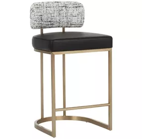 Sylvara Bravo Black and Halton Birch Performance Fabric Counter Height Stool