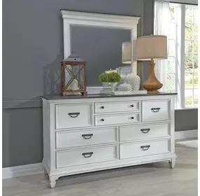 Emerson Park Wirebrushed White and Charcoal 8 Drawer Dresser with Mirror