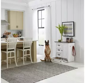 Allyson Park Wirebrushed White and Charcoal 1 Door Pet Feeder Cabinet