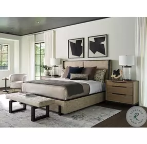 Zanzibar Ivory Taupe And Brown Barcelona Queen Upholstered Shelter Bed