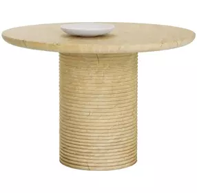 Rhenora Travertine Look 43" Round Concrete Top Outdoor Dining Table