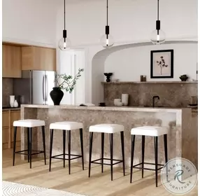 Maxwell White Leather Backless Bar Stool