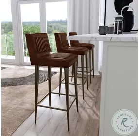 Maxwell Dark Brown Leather Bar Stool