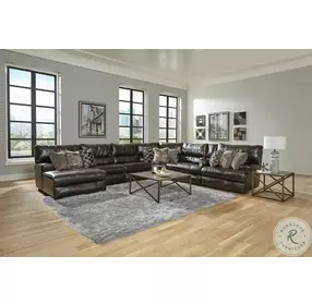 Como Chocolate Leather 7 Piece Power Reclining Modular Sectional with LAF Chaise
