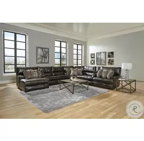 Como Chocolate Leather 7 Piece Reclining Modular Sectional with LAF Chaise