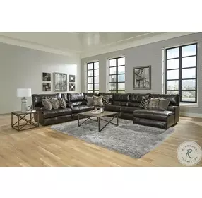 Como Chocolate Leather 7 Piece Power Reclining Modular Sectional with RAF Chaise