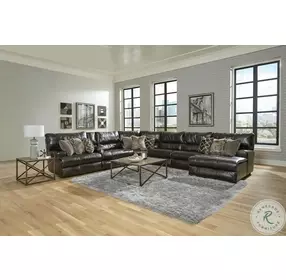 Como Chocolate Leather 7 Piece Reclining Modular Sectional with RAF Chaise