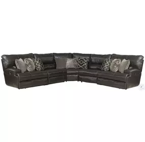 Como Chocolate Leather 5 Piece Reclining Modular Sectional