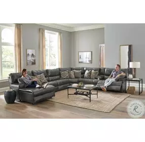 Como Steel Leather 7 Piece Reclining Modular Sectional with LAF Chaise