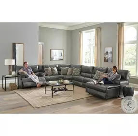 Como Steel Leather 7 Piece Reclining Modular Sectional with RAF Chaise