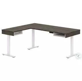 Pro Vega Walnut Grey And White 71" L Shaped Adjustable Standing Desk