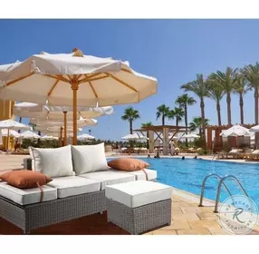 Salena Beige Fabric and Gray Wicker Patio 83" Sofa with 2 Pillows and Rectangular Ottoman