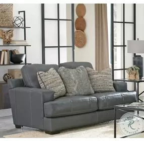 Marco Gunmetal Italian Top Grain Leather Match 67" Loveseat