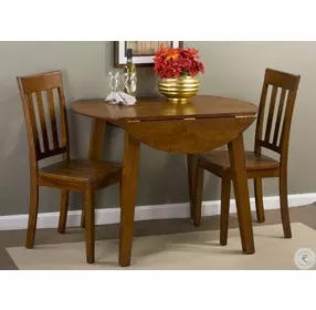 Simplicity Caramel Round Drop Leaf Dining Table