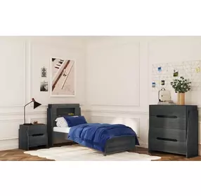 Darby Midnight Blue Twin Storage Panel Bed with USB Charging and LED