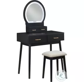 Camilla Black Vanity with Mirror And Stool