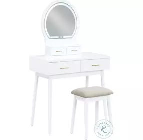 Camilla White Vanity with Mirror And Stool