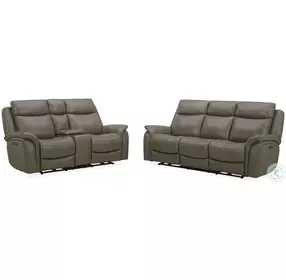 Grant Liverpool Cobblestone Leather Power Headrest Reclining Console Loveseat