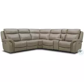 Grant Liverpool Cobblestone Leather Power Headrest Reclining 6 Piece Sectional