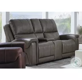 Burton Reno Charcoal Leather Triple Power Reclining Console Loveseat with BT Speakers